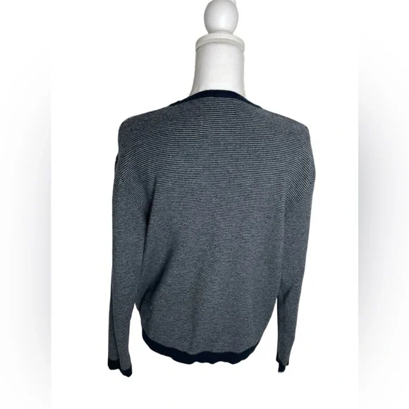 Barbour XL 100% Wool Navy and Gray Striped Sweater - Picture 2 of 8